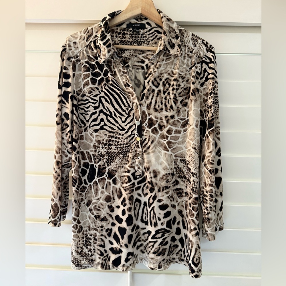 Alfani Animal Print Button Down Shirt - Black, Brown, Cream